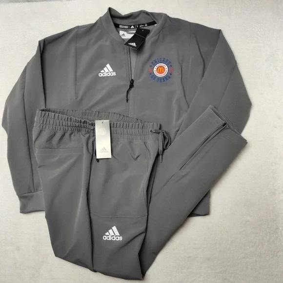 Adidas Sweatsuit Women Medium Gray Track Suit Jacket Pant McDonalds All American - Picture 1 of 16